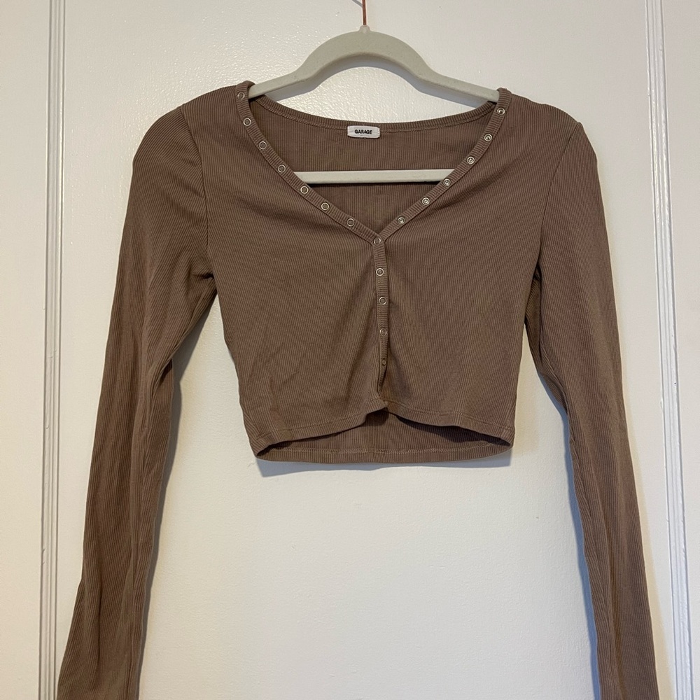 Brown Long Sleeve Crop Top